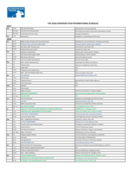 2017 2018 the 2018 European Tour International Schedule