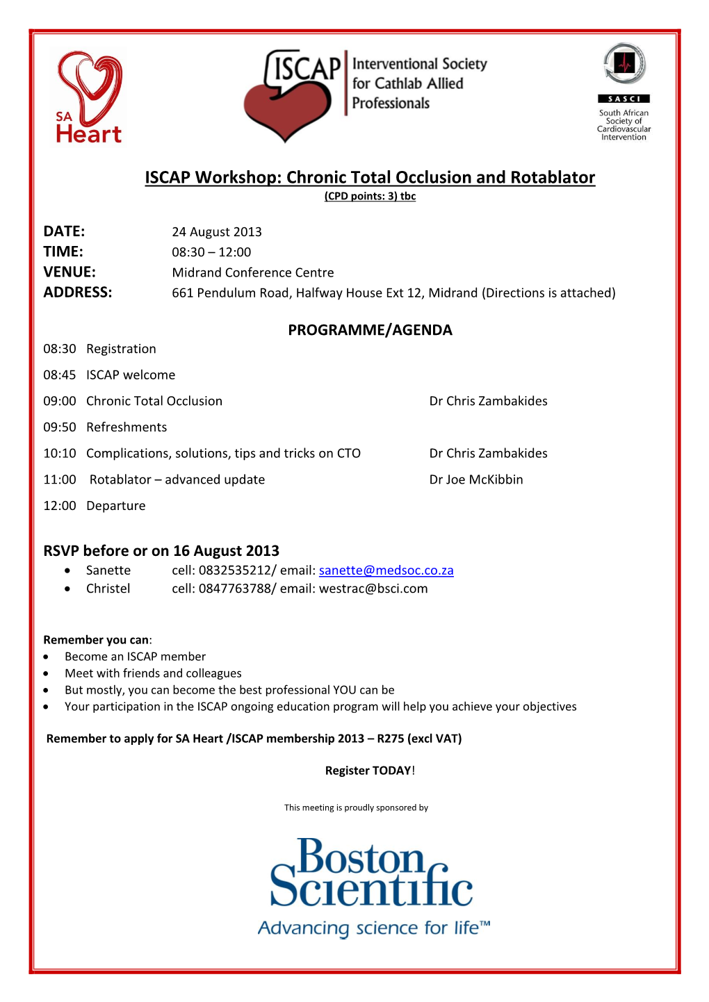 ISCAP Workshop: Chronic Total Occlusion and Rotablator (CPD Points: 3) Tbc