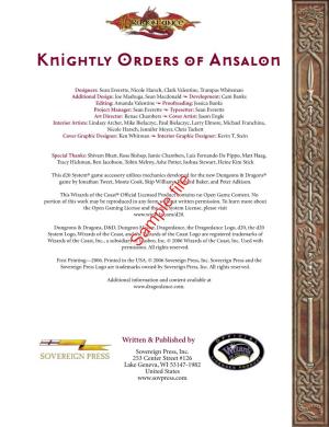 Knightly Orders of Ansalon