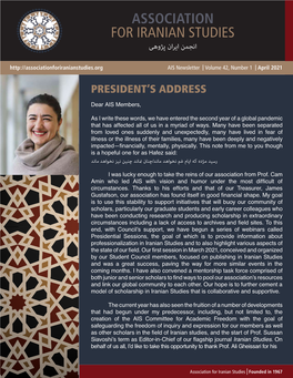 ASSOCIATION for IRANIAN STUDIES انجمن ایران پژوهی AIS Newsletter | Volume 42, Number 1 | April 2021
