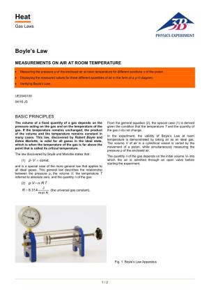 Boyle's Law Apparatus 1017366 (U172101) Distance S Travelled by the Piston Relative to the Zero-Volume Position