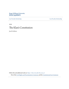 The Klan's Constitution Jared Goldstein