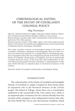 Chronological Dating of the Duchy of Courland's