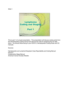 Lymphoma Coding and Staging Part 1
