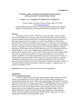 The Fauna of Bear Seamount (New England Seamount Chain), and the Presence of “Natural Invader” Species. ICES CM 2002/M:25