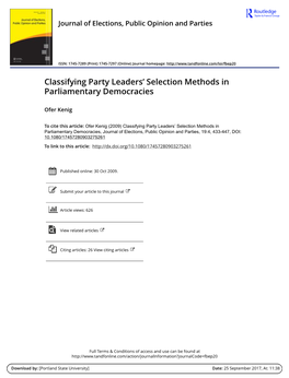 Classifying Party Leaders' Selection Methods in Parliamentary