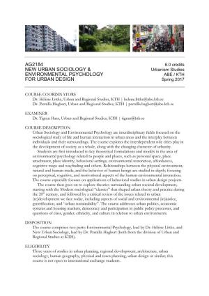 Ag2184 New Urban Sociology & Environmental Psychology