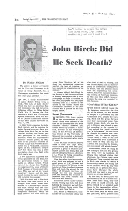 John Birch: Did He Seek Death?