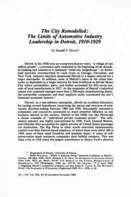 The Limits of Automotive Industry Leadership in Detroit, 1910-1929