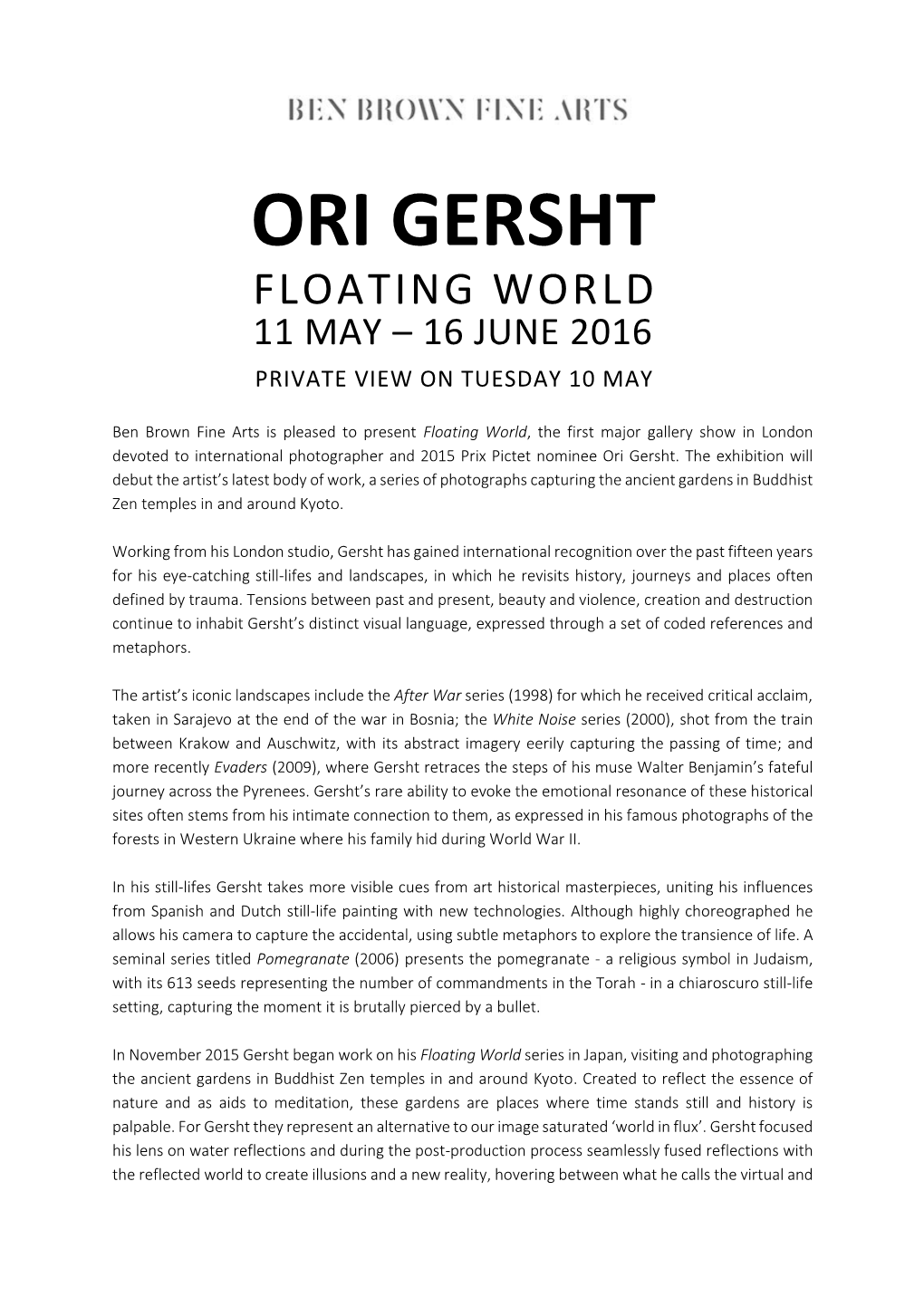 Ori Gersht Floating World 11 May – 16 June 2016