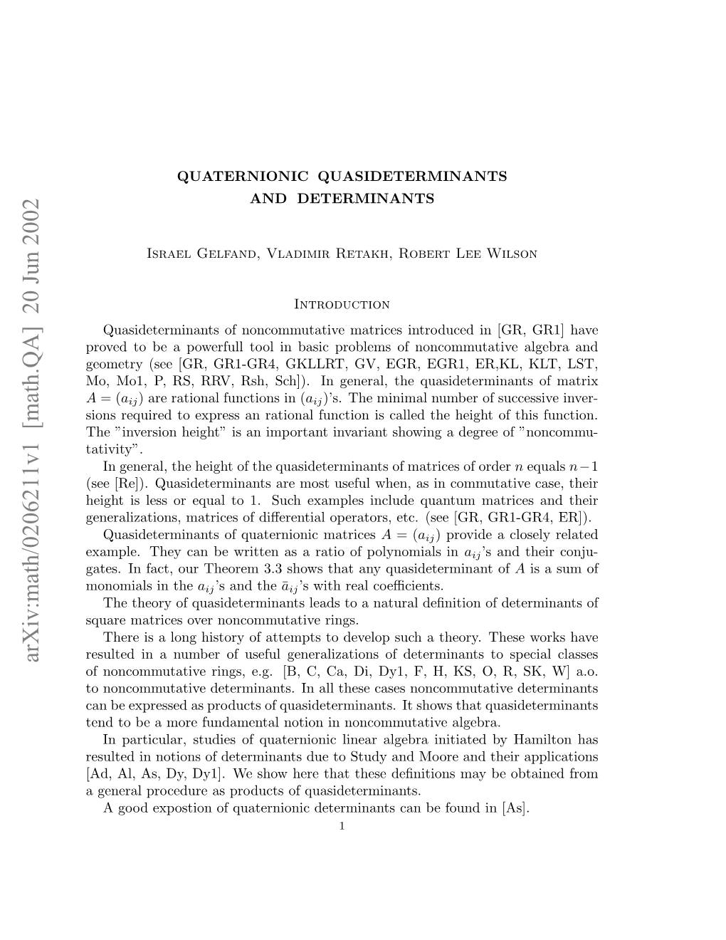 Arxiv:Math/0206211V1 [Math.QA] 20 Jun 2002 Xml.Te a Ewitna Ai Fplnmasin Polynomials of Ratio a As Written Be Can They Example