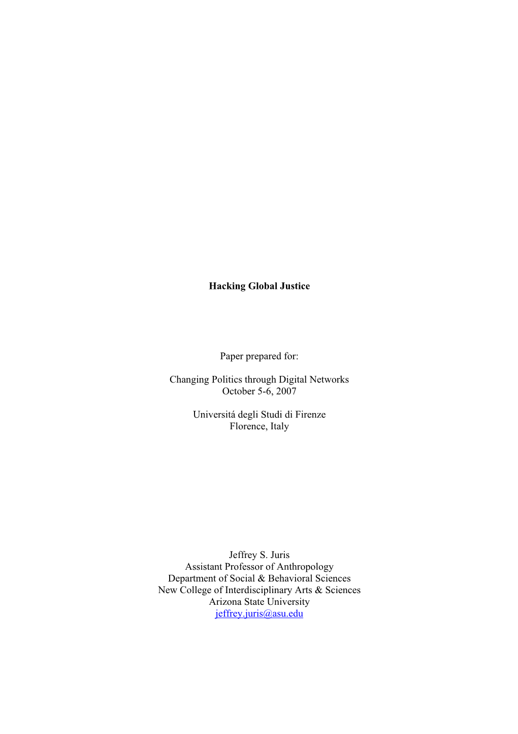 Hacking Global Justice Paper Prepared