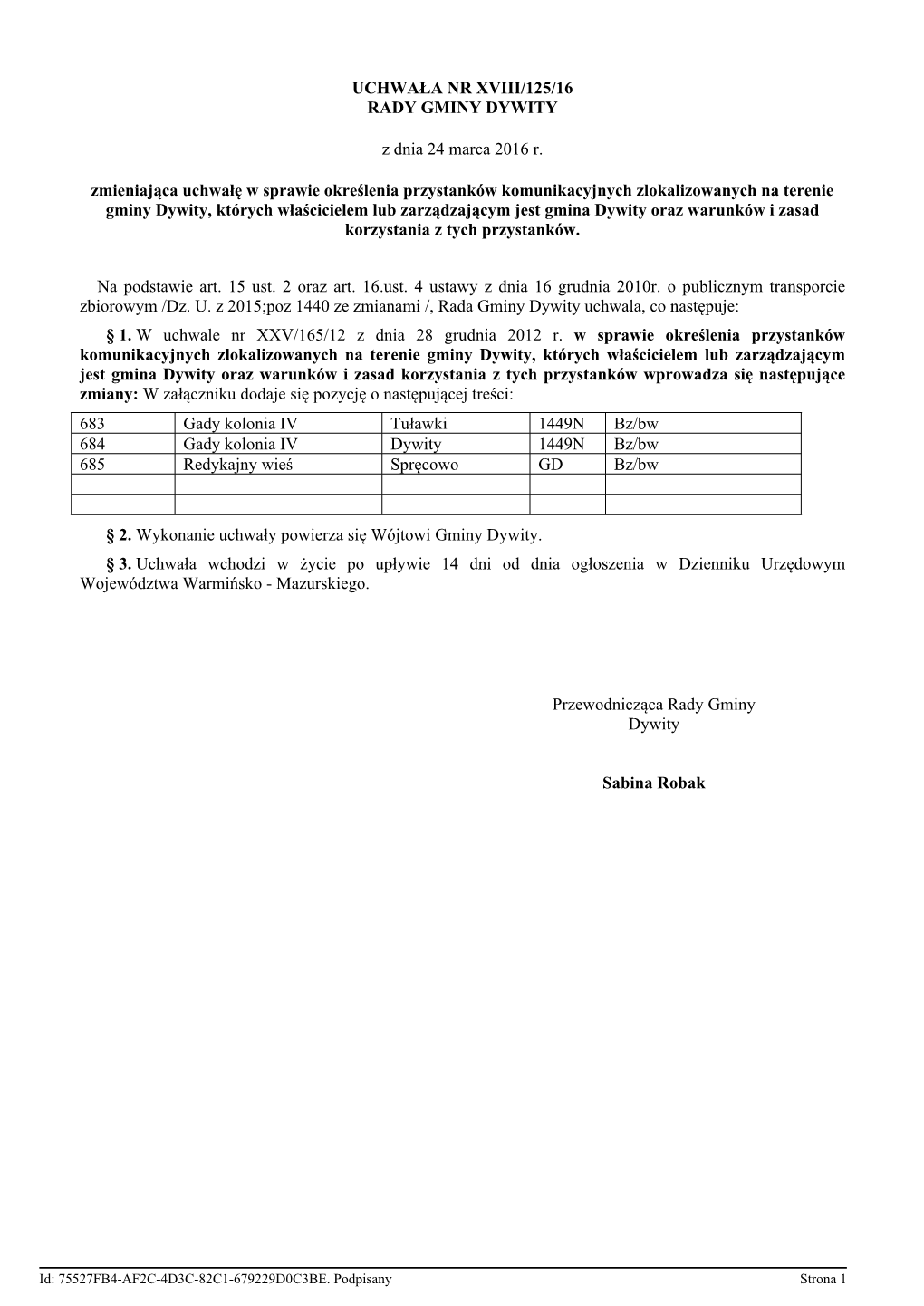 Uchwala Nr XVIII/125/16 Z Dnia 24 Marca 2016 R