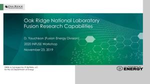 Oak Ridge National Laboratory Fusion Research Capabilities