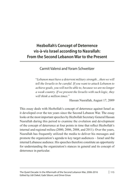 Hezbollah's Concept of Deterrence Vis-À-Vis Israel According to Nasrallah