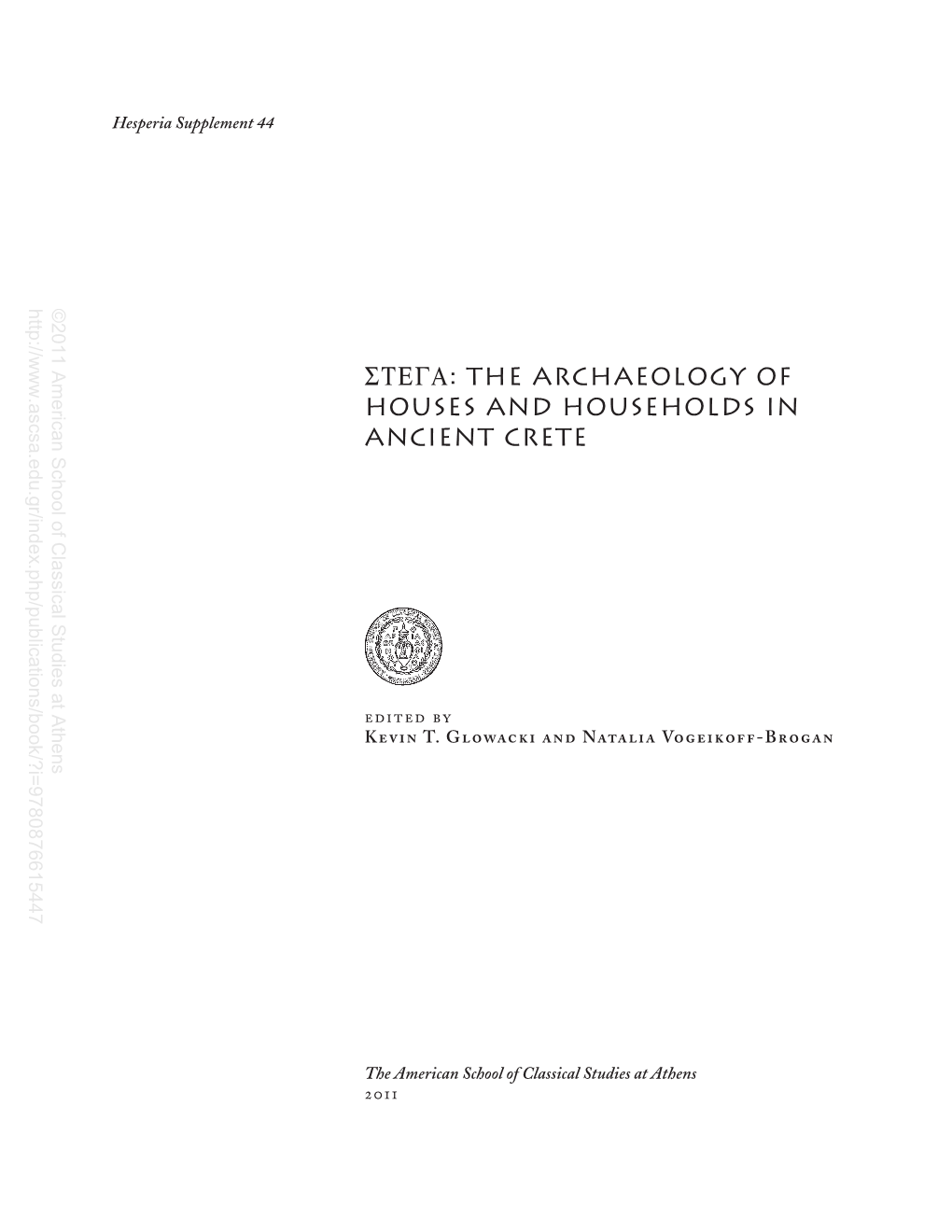 The Archaeology of Houses and Households in Ancient Crete School of Classical Studies At