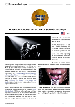 SOULMUSIC.COM – What's in a Name? from TTD to Sananda