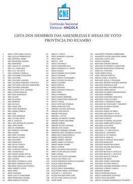 Lista Dos Membros Das Assembleias E Mesas De Voto Província Do Huambo