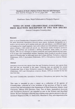 NOTES on SOMB CERAMBYCIDAE (COLEOPTERA) from IRAN with DBSCRIPTION of TWO NEW SPECIBS (Insectacoleoptera Cerambycidae)