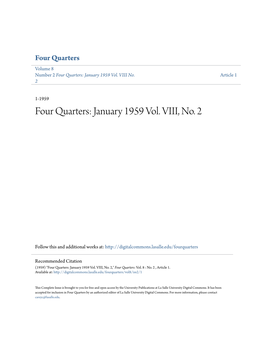 Four Quarters Volume 8 Number 2 Four Quarters: January 1959 Vol
