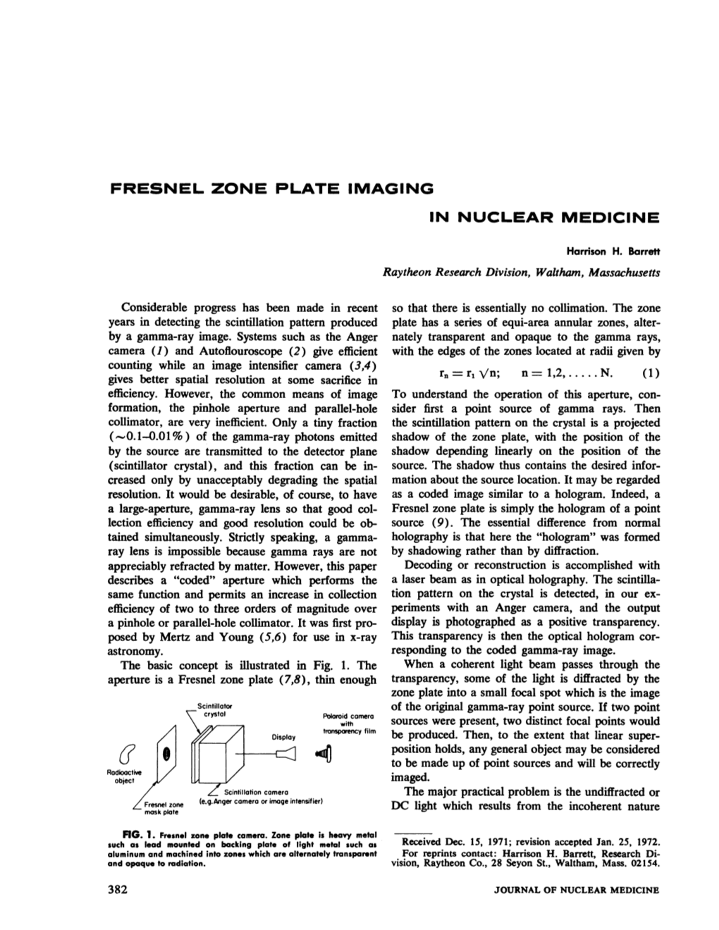 Fresnel Zone Plate Imaging in Nuclear Medicine