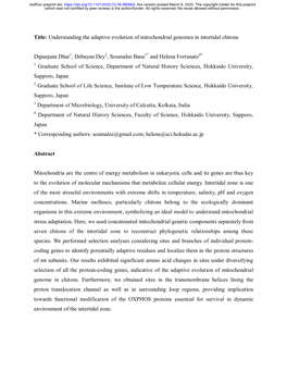 Understanding the Adaptive Evolution of Mitochondrial Genomes in Intertidal Chitons