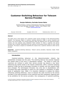 Customer-Switching Behaviour for Telecom Service Provider