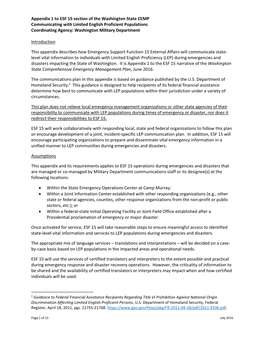Communicating with Limited English Proficient Populations Coordinating Agency: Washington Military Department