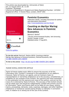 Feminist Economics Counting on Marilyn Waring