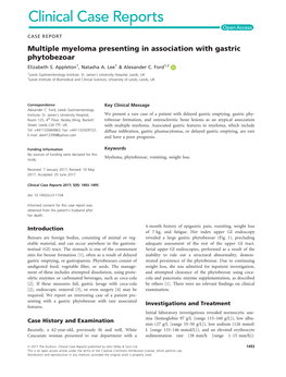 Multiple Myeloma Presenting in Association with Gastric Phytobezoar Elizabeth S