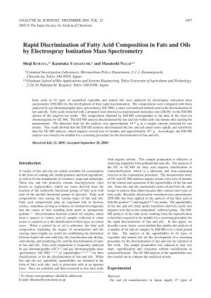 Rapid Discrimination of Fatty Acid Composition in Fats and Oils by Electrospray Ionization Mass Spectrometry