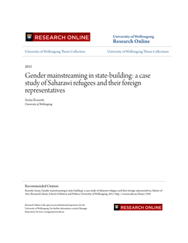 Gender Mainstreaming in State-Building: a Case Study of Saharawi Refugees and Their Foreign Representatives Sonia Rossetti University of Wollongong