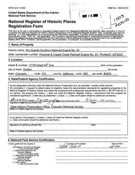 National Register of Historic Places Registration Form How to Item by Marking "X" in the Appropriate Box Or by Entering the Information Requested