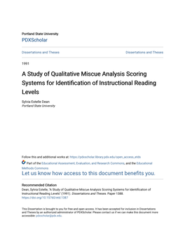 A Study of Qualitative Miscue Analysis Scoring Systems for Identification of Instructional Reading Levels
