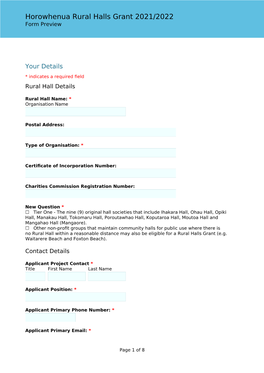 Horowhenua Rural Halls Grant 2021/2022 Form Preview