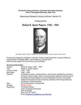 Robert Speer Papers, 1795-1947