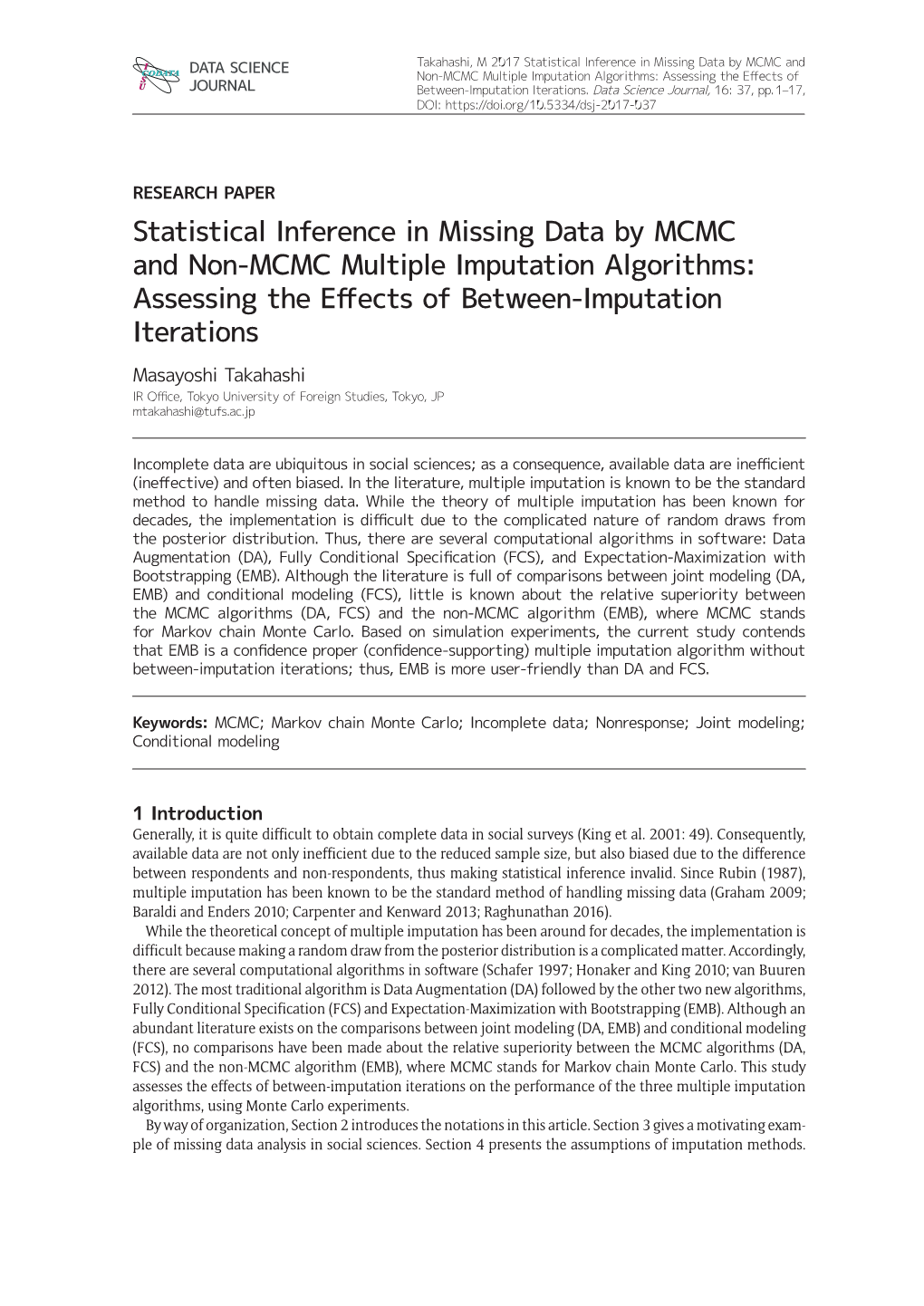 Statistical Inference in Missing Data by MCMC And