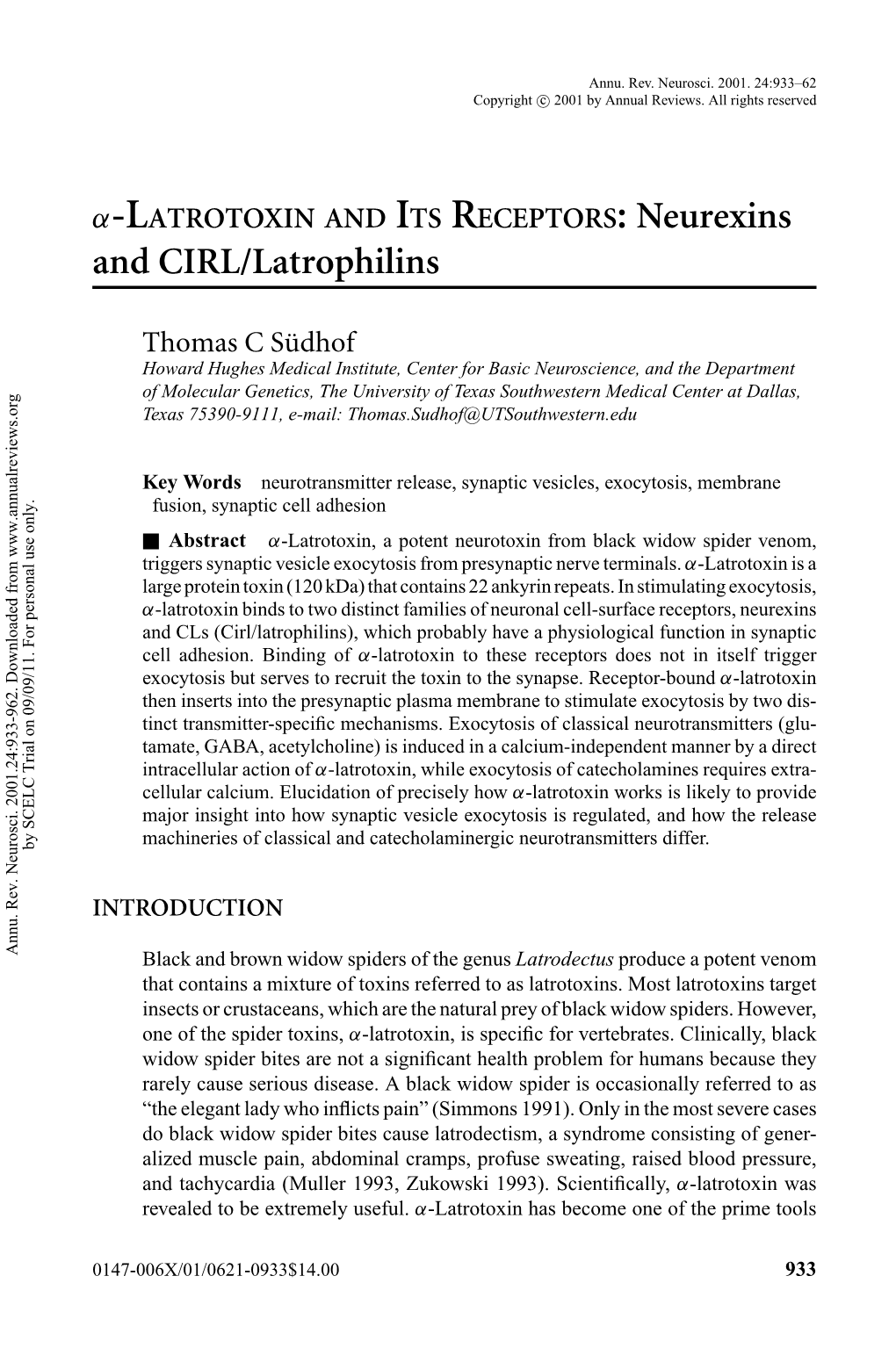 Α-LATROTOXIN and ITS RECEPTORS: Neurexins