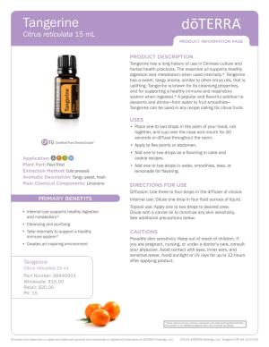 Tangerine Citrus Reticulata 15 Ml PRODUCT INFORMATION PAGE