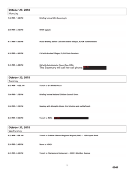 Secretary Perdue's Calendar from October 29, 2018