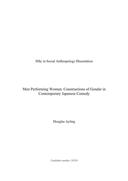 Men Performing Women: Constructions of Gender in Contemporary Japanese Comedy