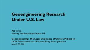 Geoengineering Research Under U.S. Law