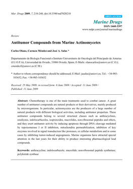 Antitumor Compounds from Marine Actinomycetes