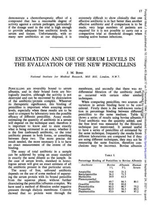 Estimation and Use of Serum Levels in the Evaluation of the New Penicillins J