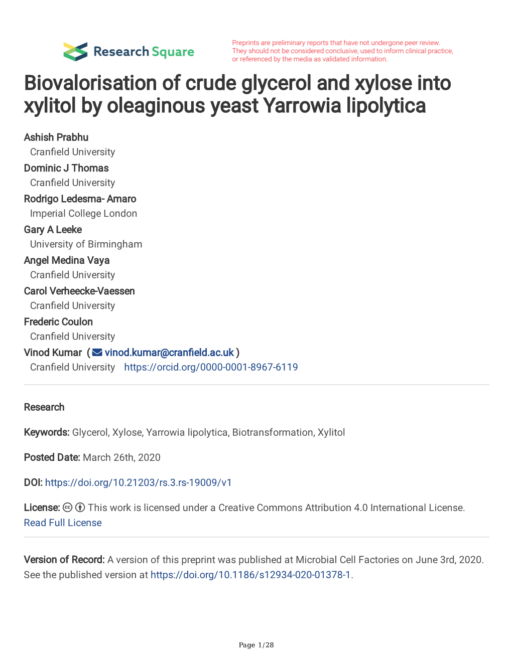 Biovalorisation of Crude Glycerol and Xylose Into Xylitol by Oleaginous Yeast Yarrowia Lipolytica