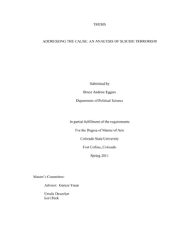 Thesis Addressing the Cause: an Analysis of Suicide