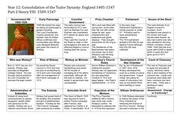 Consolidation of the Tudor Dynasty: England 1485-1547 Part 2 Henry VIII 1509-1547