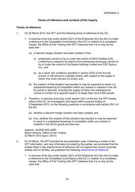 AEG/Wembley Merger: Appendices and Glossary