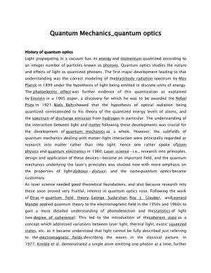 Quantum Mechanics Quantum Optics