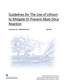 Guidelines for the Use of Lithium to Mitigate Or Prevent Alkali-Silica Reaction